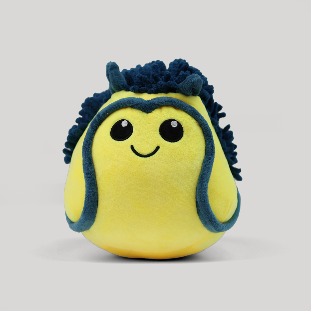 Yellow and blue Doomslug plush from Dragonsteel Books